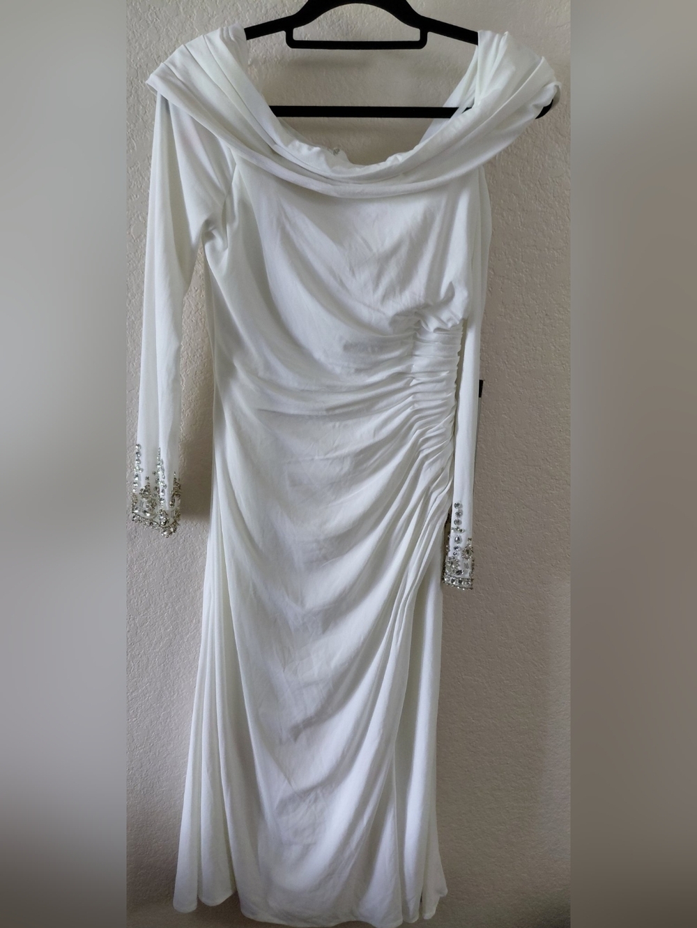 Ieena for Mac Duggal Jeweled Long Sleeve Dress NWT Size 8 White Party Bridal